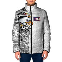 American Samoa Flag Day Padded Jacket Tribal Tattoo with Eagle White