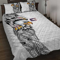 American Samoa Flag Day Quilt Bed Set Tribal Tattoo with Eagle White