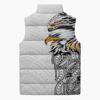 American Samoa Flag Day Sleeveless Puffer Jacket Tribal Tattoo with Eagle White