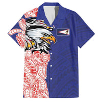 American Samoa Flag Day Family Matching Long Sleeve Bodycon Dress and Hawaiian Shirt Tribal Tattoo with Eagle Blue-Red LT03 Dad's Shirt - Short Sleeve Blue - Polynesian Pride