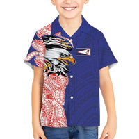 American Samoa Flag Day Family Matching Off Shoulder Maxi Dress and Hawaiian Shirt Tribal Tattoo with Eagle Blue-Red