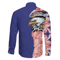 American Samoa Flag Day Family Matching Summer Maxi Dress and Hawaiian Shirt Tribal Tattoo with Eagle Blue-Red