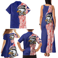 American Samoa Flag Day Family Matching Tank Maxi Dress and Hawaiian Shirt Tribal Tattoo with Eagle Blue-Red LT03 - Polynesian Pride