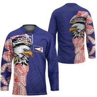 American Samoa Flag Day Hockey Jersey Tribal Tattoo with Eagle Blue-Red