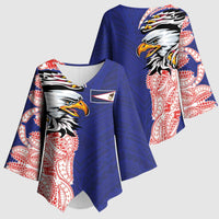 American Samoa Flag Day Kimono Sleeve Blouse Tribal Tattoo with Eagle Blue-Red