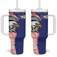 American Samoa Flag Day Tumbler With Handle Tribal Tattoo with Eagle Blue-Red