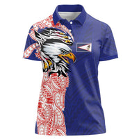American Samoa Flag Day Women Polo Shirt Tribal Tattoo with Eagle Blue-Red