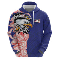 American Samoa Flag Day Zip Hoodie Tribal Tattoo with Eagle Blue-Red