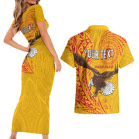 Personalised American Samoa Flag Day Couples Matching Short Sleeve Bodycon Dress and Hawaiian Shirt Fautasi Race Pago Pago-Aeto Eagle Wings Tribal Style LT03 - Polynesian Pride