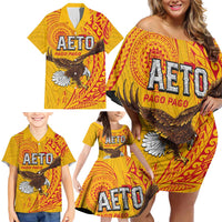 Personalised American Samoa Flag Day Family Matching Off Shoulder Short Dress and Hawaiian Shirt Fautasi Race Pago Pago-Aeto Eagle Wings Tribal Style LT03 - Polynesian Pride