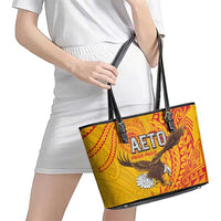 American Samoa Flag Day Leather Tote Bag Fautasi Race Pago Pago-Aeto Eagle Wings Tribal Style