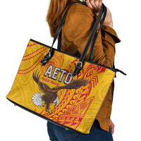 American Samoa Flag Day Leather Tote Bag Fautasi Race Pago Pago-Aeto Eagle Wings Tribal Style