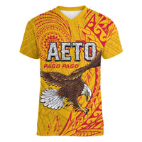 Personalised American Samoa Flag Day Women V-Neck T-Shirt Fautasi Race Pago Pago-Aeto Eagle Wings Tribal Style LT03 Female Multicolor - Polynesian Pride