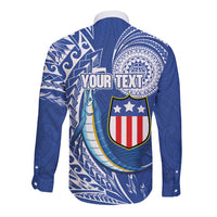 Personalised American Samoa Flag Day Long Sleeve Button Shirt Fautasi Race Fagatogo-Iseula O Le Moana Sailfish Tribal Style LT03 - Polynesian Pride