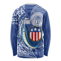 Personalised American Samoa Flag Day Long Sleeve Shirt Fautasi Race Fagatogo-Iseula O Le Moana Sailfish Tribal Style LT03 - Polynesian Pride