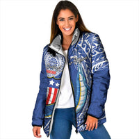 Personalised American Samoa Flag Day Padded Jacket Fautasi Race Fagatogo-Iseula O Le Moana Sailfish Tribal Style LT03 Women Multicolor - Polynesian Pride