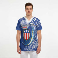 Personalised American Samoa Flag Day Scrub Top Fautasi Race Fagatogo-Iseula O Le Moana Sailfish Tribal Style LT03 - Polynesian Pride