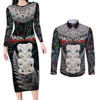 New Zealand Hei Tiki Couples Matching Long Sleeve Bodycon Dress and Long Sleeve Button Shirt Maori Green Papua Shell Pattern LT03 Green - Polynesian Pride