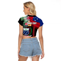 Personalised Samoa Indenpendence Day Raglan Cropped T Shirt Tropical Samoan Coat of Arms With Siapo Pattern LT03 - Polynesian Pride