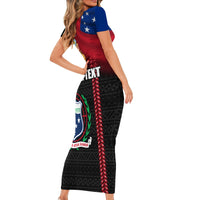 Personalised Samoa Indenpendence Day Short Sleeve Bodycon Dress Tropical Samoan Coat of Arms With Siapo Pattern LT03 - Polynesian Pride