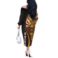 Samoa Siapo Ula Fala Off The Shoulder Long Sleeve Dress Polynesian Tribal Pattern LT03 - Polynesian Pride