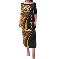 Samoa Siapo Ula Fala Puletasi Polynesian Tribal Pattern LT03 Long Dress Black - Polynesian Pride