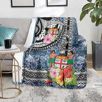 Fiji Day Blanket Traditional Tapa with Hibiscus and Emblems