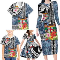 Fiji Day Family Matching Long Sleeve Bodycon Dress and Hawaiian Shirt Traditional Tapa with Hibiscus and Emblems LT03 - Polynesian Pride