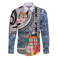 Fiji Day Family Matching Long Sleeve Bodycon Dress and Hawaiian Shirt Traditional Tapa with Hibiscus and Emblems LT03 Dad's Shirt - Long Sleeve - Polynesian Pride