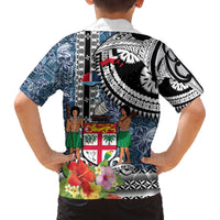 Fiji Day Family Matching Off The Shoulder Long Sleeve Dress and Hawaiian Shirt Traditional Tapa with Hibiscus and Emblems LT03 - Polynesian Pride