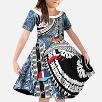 Fiji Day Family Matching Off Shoulder Maxi Dress and Hawaiian Shirt Traditional Tapa with Hibiscus and Emblems