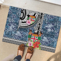 Fiji Day Rubber Doormat Traditional Tapa with Hibiscus and Emblems