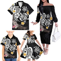Hawaiian Tropical Plumeria Turtles Family Matching Off The Shoulder Long Sleeve Dress and Hawaiian Shirt Polynesian Art Tattoo LT03 - Polynesian Pride