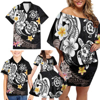 Hawaiian Tropical Plumeria Turtles Family Matching Off Shoulder Short Dress and Hawaiian Shirt Polynesian Art Tattoo LT03 - Polynesian Pride