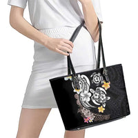 Hawaiian Tropical Plumeria Turtles Leather Tote Bag Polynesian Art Tattoo