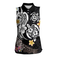Hawaiian Tropical Plumeria Turtles Women Sleeveless Polo Shirt Polynesian Art Tattoo
