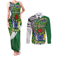 Cook Islands Independence Day Couples Matching Tank Maxi Dress and Long Sleeve Button Shirt National Flag and Emblem with Tatau Tattoo LT03 No Dress - Polynesian Pride