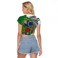 Cook Islands Independence Day Raglan Cropped T Shirt National Flag and Emblem with Tatau Tattoo