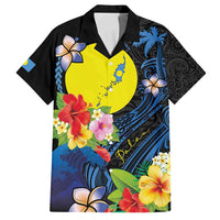 Palau Independence Day Family Matching Long Sleeve Bodycon Dress and Hawaiian Shirt Melanesian Tattoo with Hibiscus LT03 Dad's Shirt - Short Sleeve - Polynesian Pride