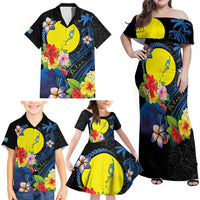 Palau Independence Day Family Matching Off Shoulder Maxi Dress and Hawaiian Shirt Melanesian Tattoo with Hibiscus LT03 - Polynesian Pride