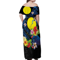 Palau Independence Day Family Matching Off Shoulder Maxi Dress and Hawaiian Shirt Melanesian Tattoo with Hibiscus LT03 - Polynesian Pride