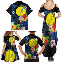 Palau Independence Day Family Matching Summer Maxi Dress and Hawaiian Shirt Melanesian Tattoo with Hibiscus LT03 - Polynesian Pride