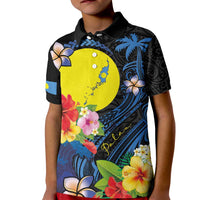 Palau Independence Day Kid Polo Shirt Melanesian Tattoo with Hibiscus LT03 Kid - Polynesian Pride