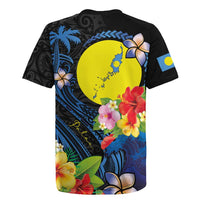 Palau Independence Day Rugby Jersey Melanesian Tattoo with Hibiscus LT03 - Polynesian Pride