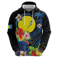 Palau Independence Day Zip Hoodie Melanesian Tattoo with Hibiscus LT03 - Polynesian Pride