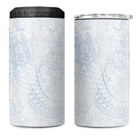 Hawaiian Turtles and Leis 4 in 1 Can Cooler Tumbler Tribal Kakau Pattern Airy White Blue Cloud Vibe