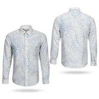 Hawaiian Turtles and Leis Couples Matching Puletasi and Long Sleeve Button Shirt Tribal Kakau Pattern Airy White Blue Cloud Vibe LT03 - Polynesian Pride