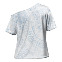 Hawaiian Turtles and Leis Cross Shoulder Shirt Tribal Kakau Pattern Airy White Blue Cloud Vibe