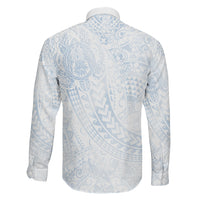 Hawaiian Turtles and Leis Family Matching Off The Shoulder Long Sleeve Dress and Hawaiian Shirt Tribal Kakau Pattern Airy White Blue Cloud Vibe