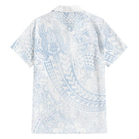 Hawaiian Turtles and Leis Family Matching Puletasi and Hawaiian Shirt Tribal Kakau Pattern Airy White Blue Cloud Vibe LT03 Dad's Shirt - Long Sleeve White - Polynesian Pride